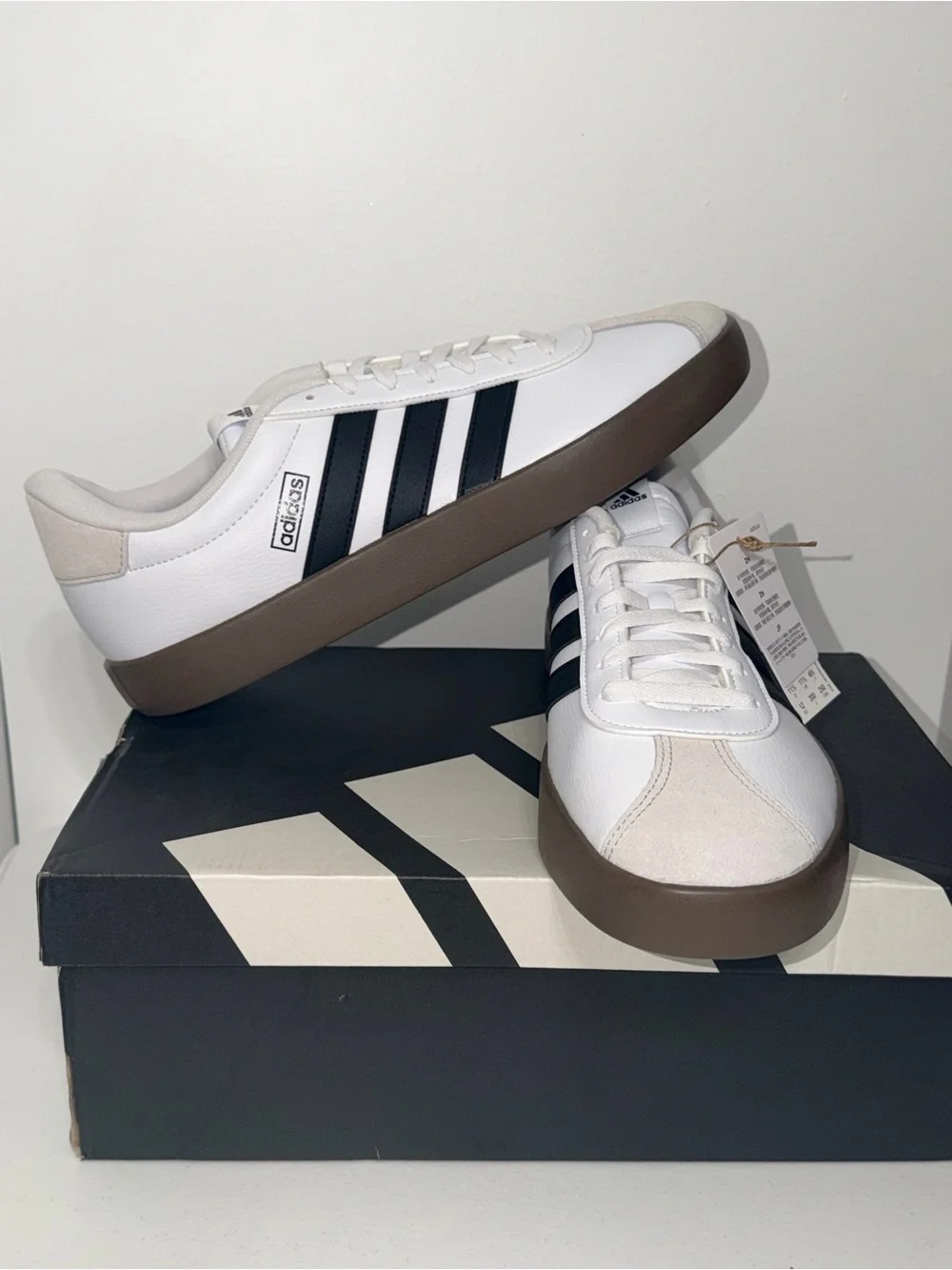 adidas VL Court 3.0 White Black Gum Sole Sneakers Men's Size 12 NEW ID6285